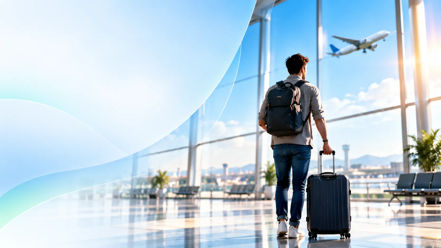 Una persona viajera caminando con su maleta en un aeropuerto