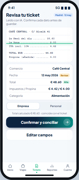 Pantalla para revisar los datos leídos de un ticket